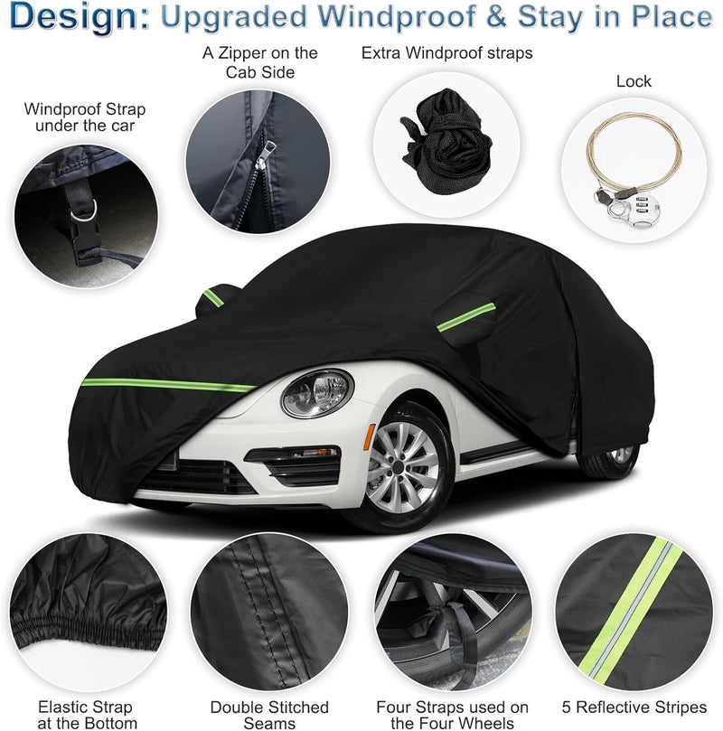 BIGACOVER for New Beetle Car Cover Waterproof All Weather Heavy Duty Protection Outdoor Light Shell Full Car Covers Windproof with Driver Side Zipper Compatible with 1998-2025 Volkswagen New Beetle(Up to 194") - Image 2